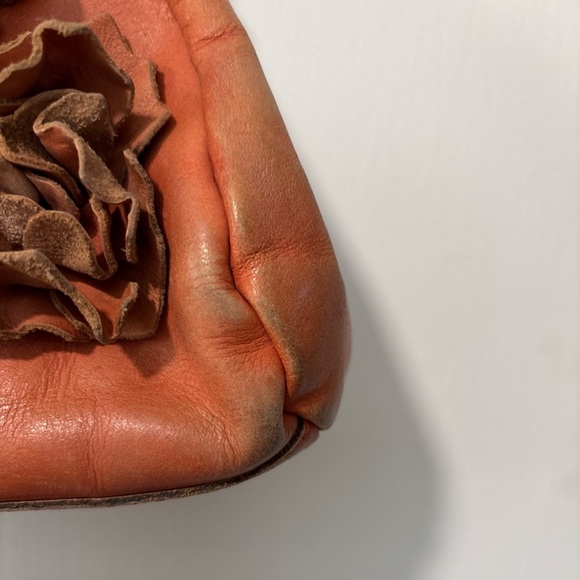 Patricia Nash Leather Ferraro Handbag Framed Flower Purse Clasp Pink Orange Bag - Picture 5 of 12